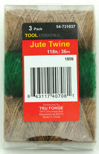 3-Rolls Jute Twine Natural & Green Colored 39ft Rolls