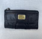 Fossil Long Live Vintage 1954 Black Leather Wallet Emory Clutch Black