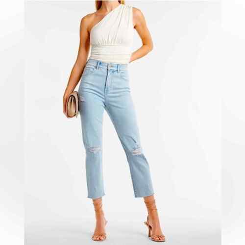 NWT Express super high waisted ripped raw hem mom‎ jeans size 6