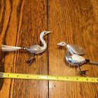 Lot of 2 Vintage Glass Bird Swan Clip On Christmas Ornaments Antique