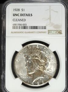 1928 P NGC Uncirculated Details Peace Silver Dollar ☆☆ Cleaned ☆☆ 003