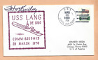 U.S.S.  LANG COMMISSIONED MAR 28,1970 SIGNED CMDR  NAVAL COVER