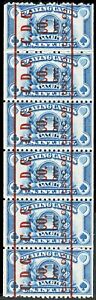 SCOTT #R27-16 (PC163) VERTICAL STRIP OF SIX PLAYING CARDS REVENUE STAMPS, USED