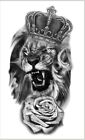 Temporary Tattoo Large, Lion, Crown, Rose
