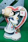Vintage Lefton Figurine 243 Valentines Day 14 Heart Girl Holding Cat Excellent