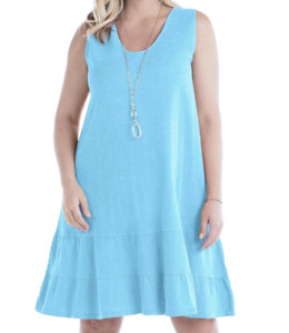 FRESH PRODUCE 3X Swimming BLUE MELODY Slub Cotton Flounce Dress $59 NWT New 3X