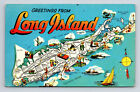 Pictorial Tourist Attraction Map Greetings from Long Island New York NY Postcard