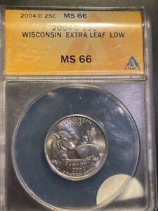 2004-D Wisconsin State Quarter *Mint Error - Extra Low Leaf* ANACS MS 66!!