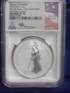 New Listing2020 Flames Of Freedom 2oz Silver NGC Reverse Proof PF70 Mercanti FDOI *DN*