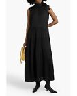 THEORY BLACK TIERED CRINKLED SATIN MAXI DRESS US 8