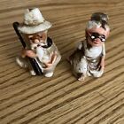 Vintage Hillbilly Man and Woman Salt And Pepper Shakers Porcelain Has Plugs
