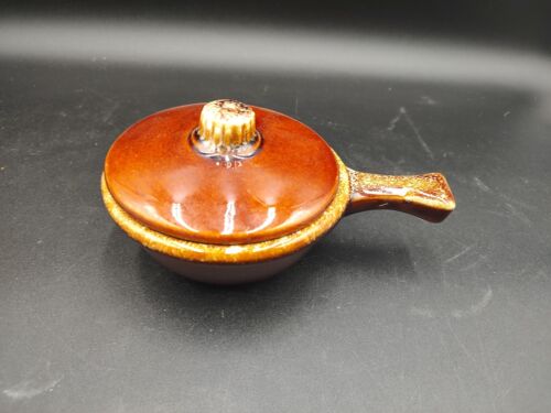 New ListingHull Brown Drip Soup Chili Bowl Handle & Lid Stoneware Pottery Oven proof USA