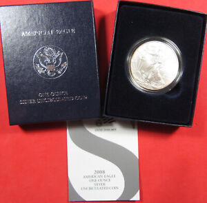 2008-W $1 Silver Eagle Silver Dollar. West Point Mint. Box & COA. (324047)