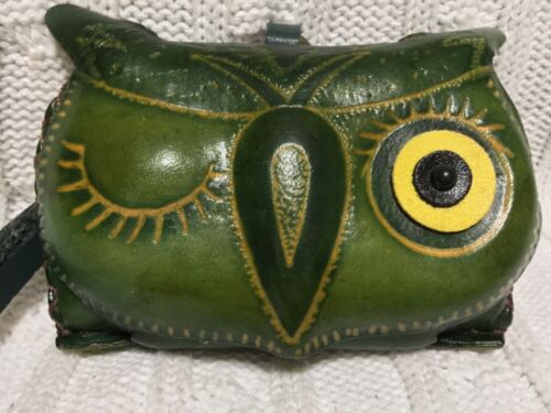 Hand Made Embossed Genuine Leather Owl Coin Purse/Wristlet/Wallet/Pouch
