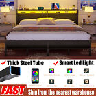 Full/Queen/King Bed Frame with LED Lights Metal Platform Bed w/Storage Headboard