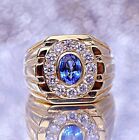 Top Quality Simulated Blue Sapphire & Diamond 2.72Ct Men's 14K Yellow Gold Ring