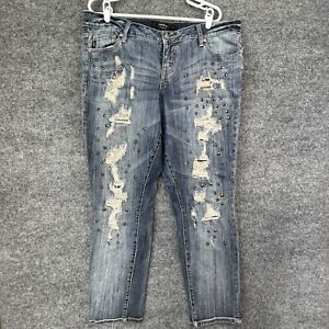 Torrid Premium Jeans Women’s Size 18 Boyfriend Distressed Studded Blue Denim
