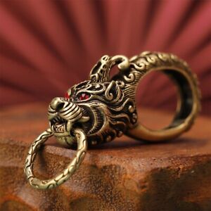 Brass Dragon Head Keychains Keyrings Vintage Key Chain Holder Snap Hook Clip