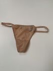 Vintage Victoria's Secret Shiny V-String Thong Panties Beige Sz S/P