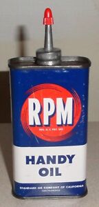 Wonderful Lead Top RPM Standard Oil Can - Vintage 4 oz Handy Household Oiler Tin
