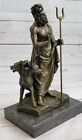 Signed~P. Phidias~Poseidon with Dog Mythical Bronze Figurine Figure Greek Artwor