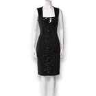 AKRIS Black Dress Size 16 Square Neck Sleeveless Knee Length Stud Embellishments