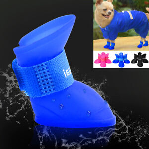 4pcs Waterproof Dog Shoes Small Medium Dogs Non-Slip Rain Boots Pet Snow Booties
