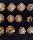 Vintage to Now Gold Tone Cabochon Faux Pearls & Rhinestones Clip On Earrings Lot