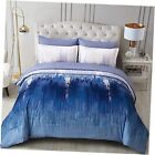 New Listing Comforter Set,7 Pieces Bed in a Bag Abstract Art Gradient Queen Navy Blue