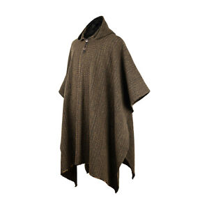LLAMA WOOL HOODED PONCHO MENS WOMANS UNISEX PULLOVER SWEATER JACKET COFFEE BEANS