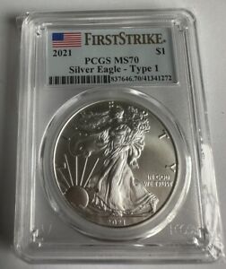 New Listing$1 PCGS MS70 Silver Eagle - 2021 Type 1 FIRSTSTRIKES
