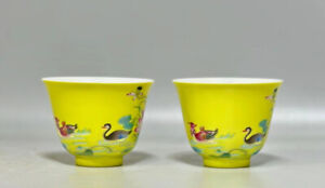 New ListingA Pair Fine Chinese Hand Painting Famille Rose Porcelain Personality Bird Cup
