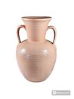 Vintage Frankoma Pottery #71 Pink Urn Vase Ribbed Double Handle Leaf Large 11 in