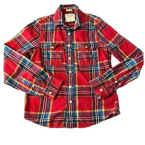Abercrombie & Fitch Men's XL Red Plaid Flannel Button Muscle Shirt