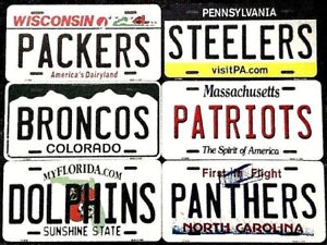 NFL METAL NOVELTY LICENSE PLATE FOOTBALL STATE BACKGROUND ALL TEAMS