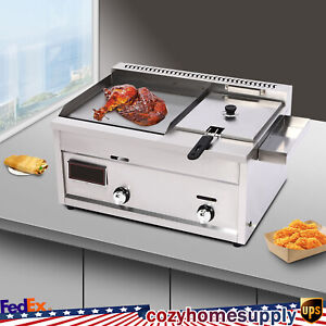 Commercial Propane/ Gas Flat Top Grill Griddle with Deep Fryer Multi-function US