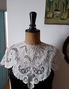 Lovely Large Antique Embroidered White Neck.  Nice condition Tdc 43cm maximum long 25cm