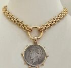 Dual Sided  Statement  large vintage coin pendant with chunky chain.
