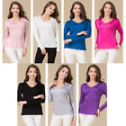 Womens Lady Real  Mulberry Silk Knitted V Neck T Shirt Undershirt Long Sleeve