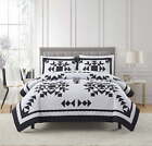 Black & White Flying Geese 7 Piece Quilt Set with Sheets, Queen