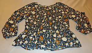 Universal Threads Large Blouse Floral Teal Beige Coquette Ruffle Cottagecore