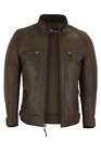 Vance Leathers Mens Cafe Racer Waxed Lambskin Motorcycle Leather Jacket