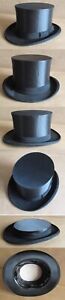 ANTIQUE OLD GERMAN MARKED SILK COLAPSIBLE OPERA TOP HAT GIBUS / SIZE 52-54