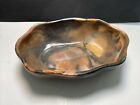Agateware Swirl Art Pottery Marbled Hand Thrown Oval Bowl, heavy, signed