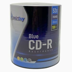100 Pack Smartbuy Super Blue CD-R 52X 700MB/80Min Logo Blank Recordable Disc
