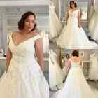 Off Shoulder Wedding Dresses V Neck Plus Size Lace A Line With Train Bridal Gown
