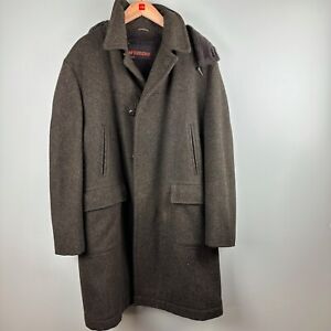 Vintage 60s McGregor Heavy Wool Fur Lined Hooded Green Trench Coat Jacket Sz 44