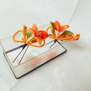 Kanzashi Japanese Hair Pin of Orange Blossom,Kimono Accessary handmade 2053