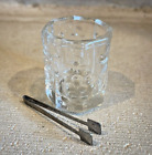 Vintage Coronet Clear Glass Toothpick Holder Grape Leaf Shot 8-sided with tongs