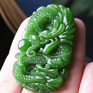 Natural Green Jade Dragon Necklace Pendant Fashion Hand-Carved Lucky Amulet